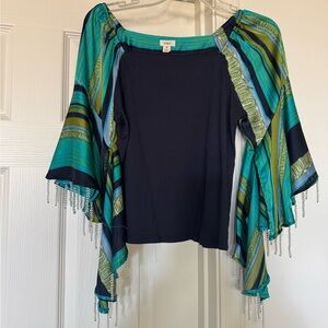 Anthropologie Tiny Beaded Bell-Sleeve Top, Size Small boho peasant